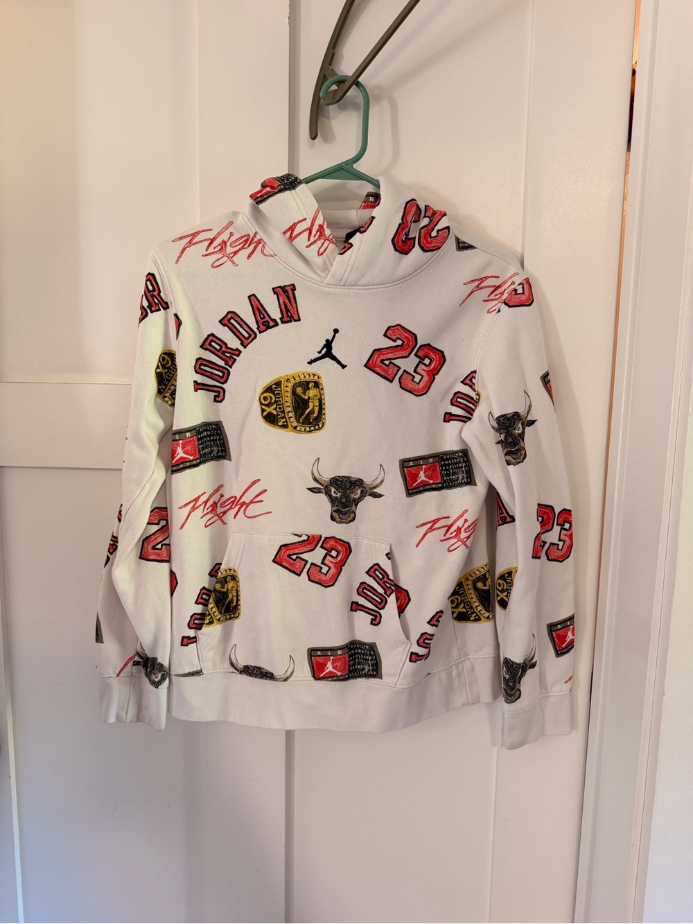 Jordan Kids White All-Over Print Pullover Hoodie - Red & Black Accents
